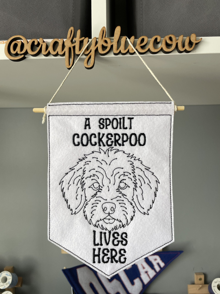 In The Hoop Cockerpoo/Cockapoo Door Hanger Digital Download Machine Embroidery Design File 5&times;7 Hoop