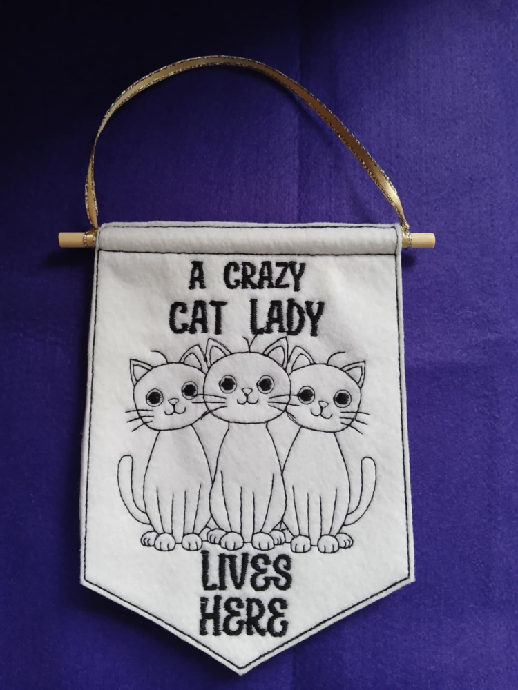 In The Hoop Crazy Cat Lady Door Hanger Digital Download Machine Embroidery Design File 5&times;7 Hoop