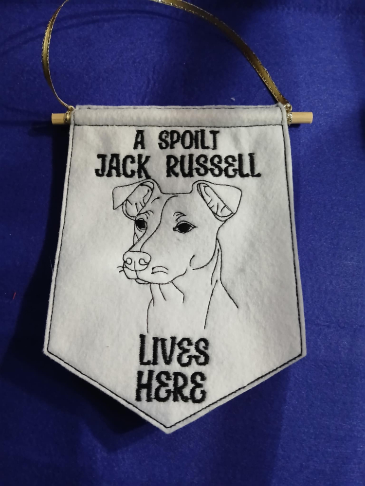 In The Hoop Jack Russell Door Hanger Digital Download Machine Embroidery Design File 5&times;7 Hoop