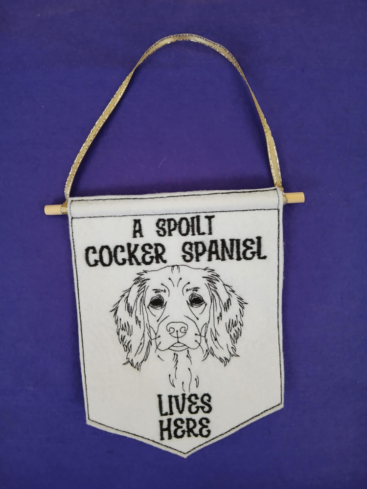 In The Hoop Working Cocker Spaniel Door Hanger Digital Download Machine Embroidery Design File 5&times;7 Hoop