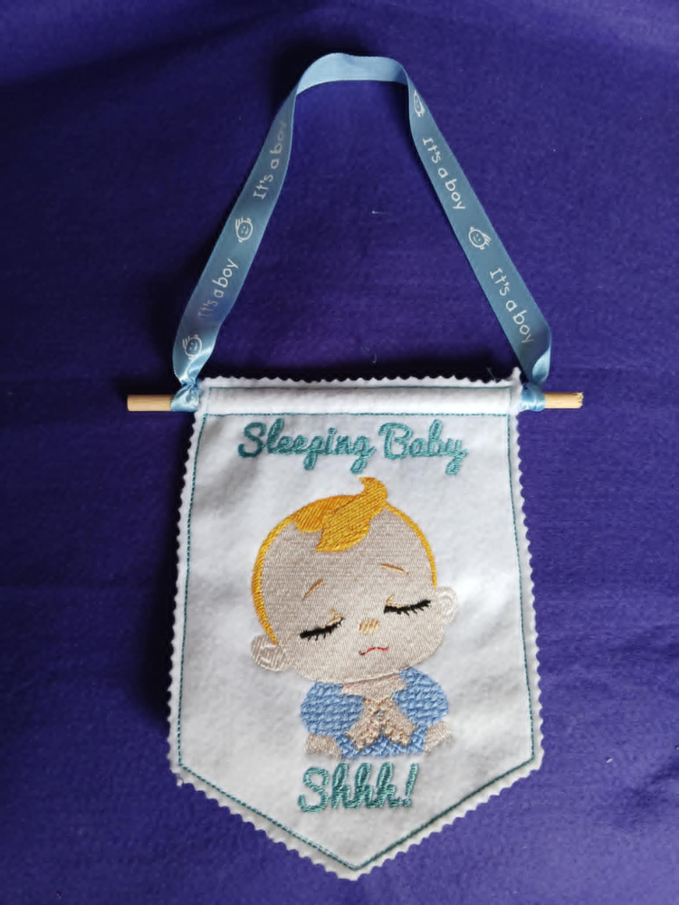 In The Hoop Sleeping Baby Door Hanger Digital Download Machine Embroidery Design File 5&times;7 Hoop