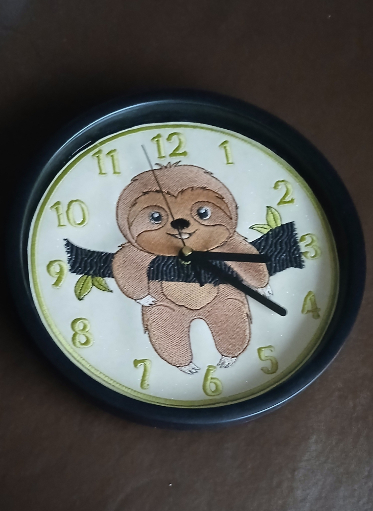 In The Hoop Sloth Clock Face Digital Download Machine Embroidery Design File 8&times;8 or 12&times;8 Hoop