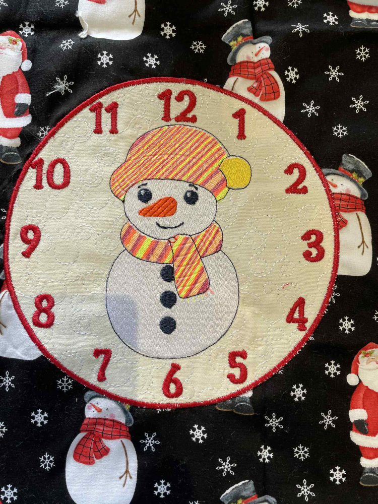 In The Hoop Snowman Clock Face Digital Download Machine Embroidery Design File 8&times;8 or 12&times;8 Hoop