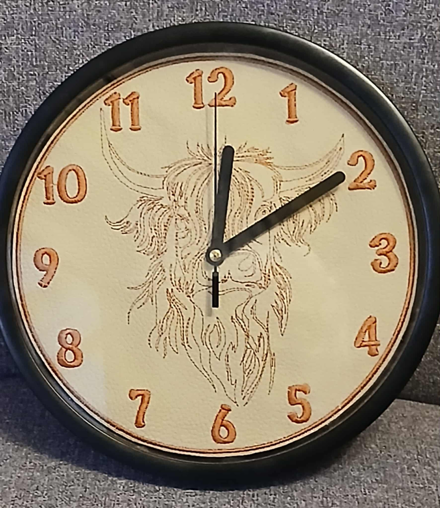 In The Hoop Highland Cow Clock Face Digital Download Machine Embroidery Design File 8&times;8 or 12&times;8 Hoop