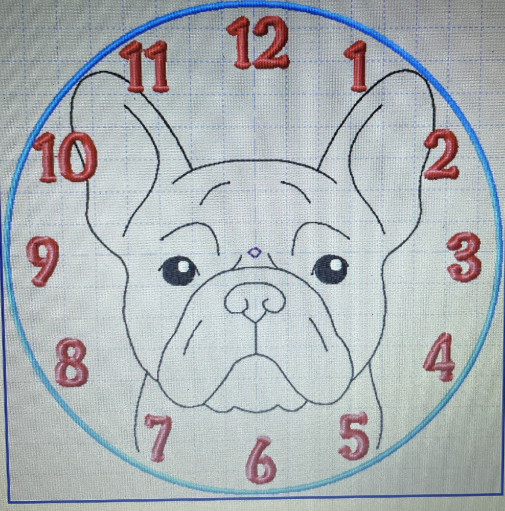 In The Hoop French Bulldog Clock Face Digital Download Machine Embroidery Design File 8&times;8 or 12&times;8 Hoop