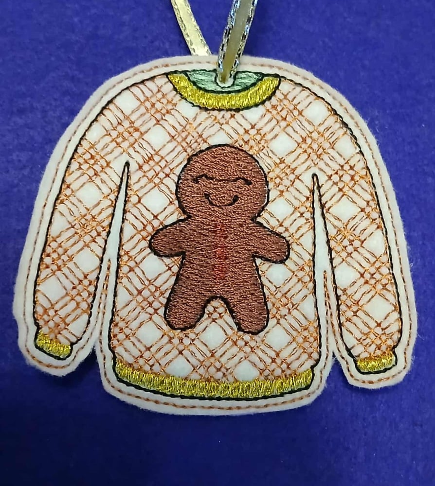 In The Hoop Gingerbread Christmas Jumper Hanger Digital Download Machine Embroidery Design File 4&times;4 Hoop