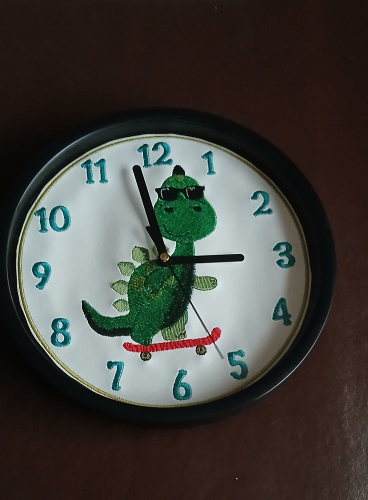 In The Hoop Skateboard Dinosaur Clock Face Digital Download Machine Embroidery Design File 8&times;8 or 12&times;8 Hoop