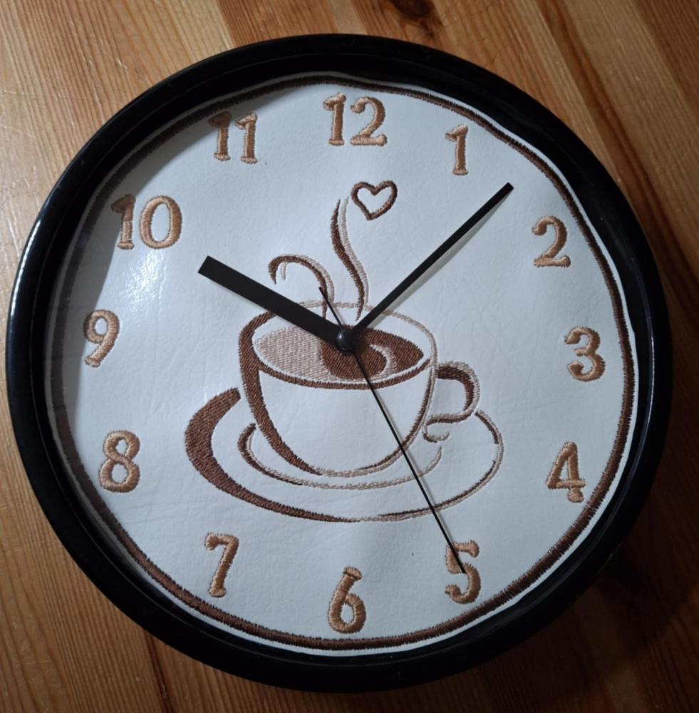 In The Hoop Coffee Cup Clock Face Digital Download Machine Embroidery Design File 8&times;8 and 12&times;8 Hoop
