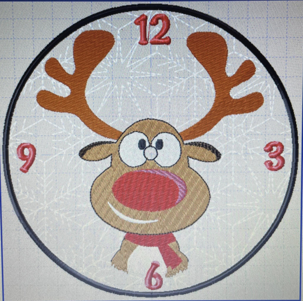 In The Hoop Reindeer Clock Face Digital Download Machine Embroidery Design File 8&times;8 or 12&times;8 Hoop