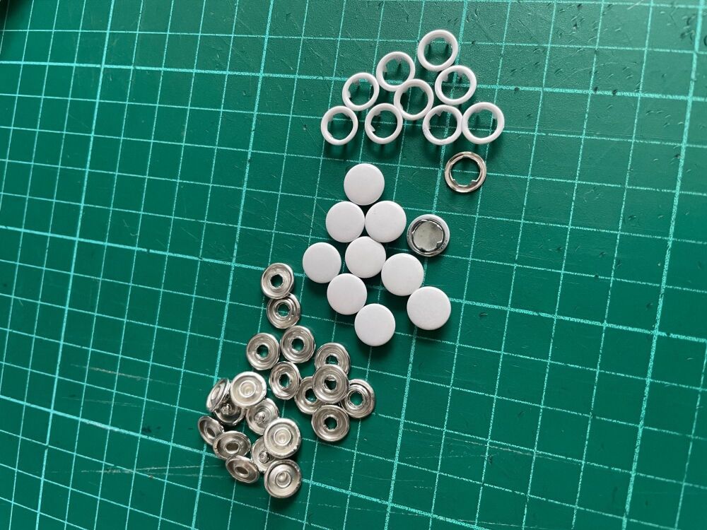 9MM Metal Snap Fastener White Pack of 10 Sets