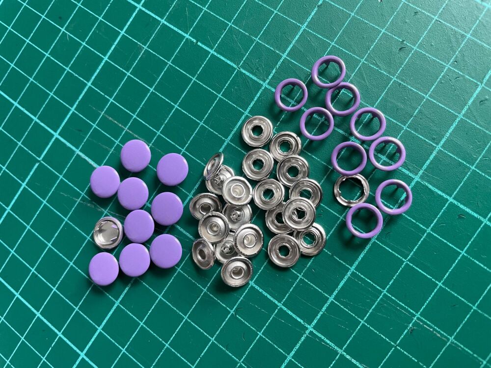 9MM Metal Snap Fastener Light Purple Pack of 10 Sets