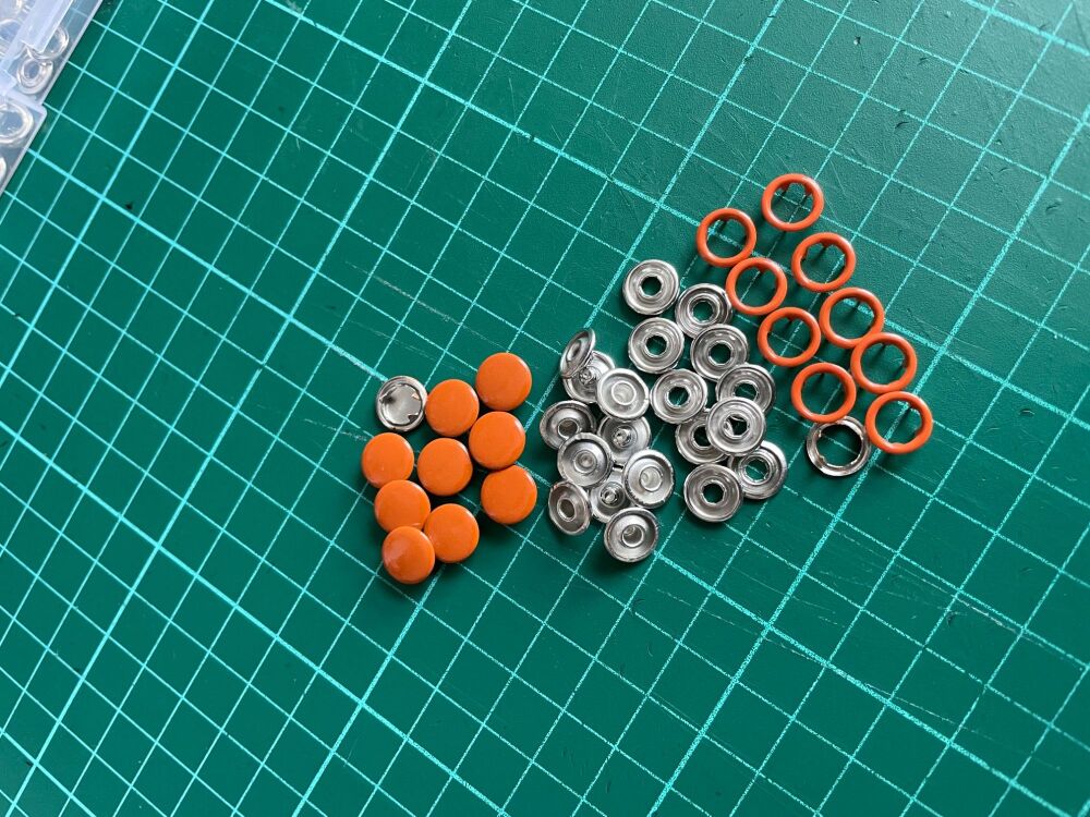 9MM Metal Snap Fastener Orange Pack of 10 Sets