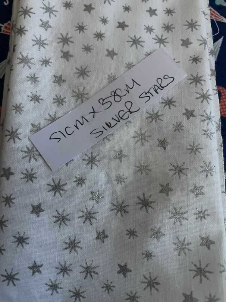 SILVER STARS FABRIC 51CM X 38CM 004