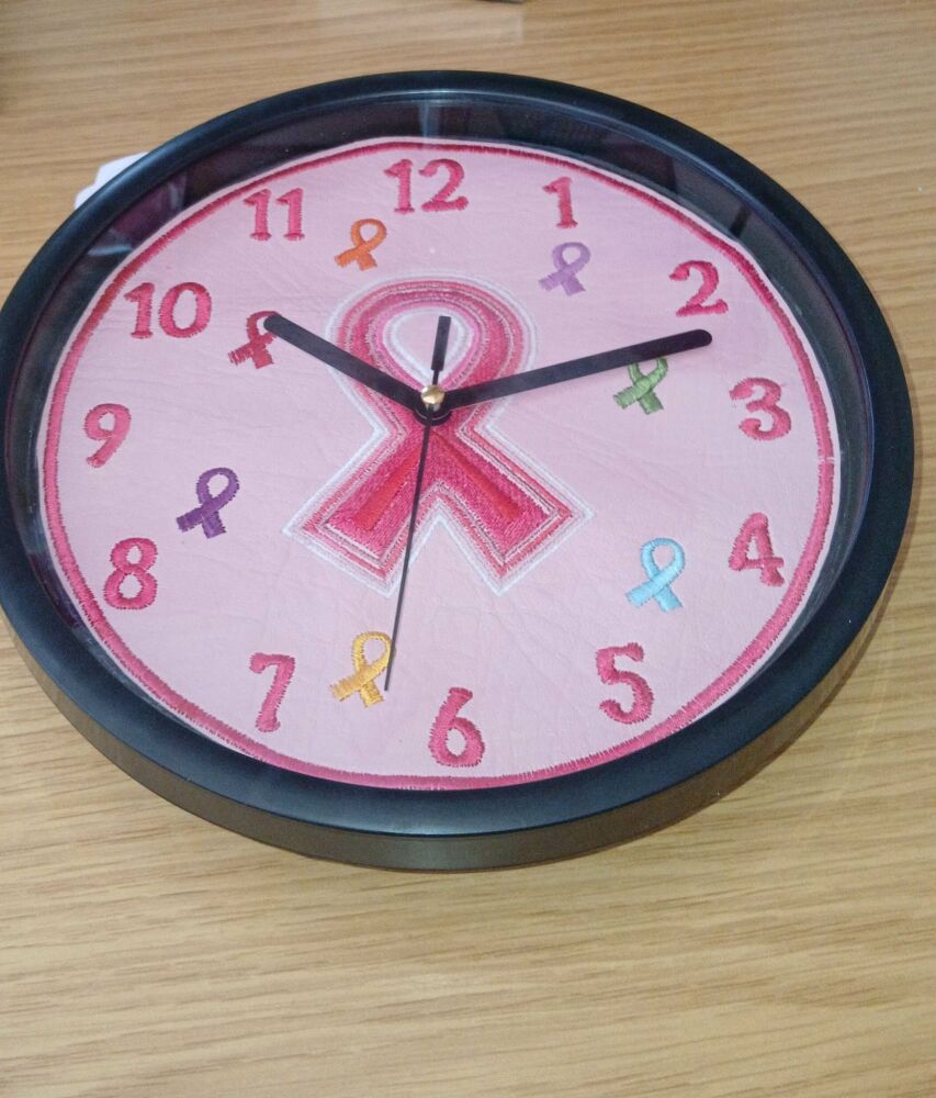 In The Hoop Cancer Awareness Clock Face Digital Download Machine Embroidery Design File 8&times;8 and 12&times;8 Hoop