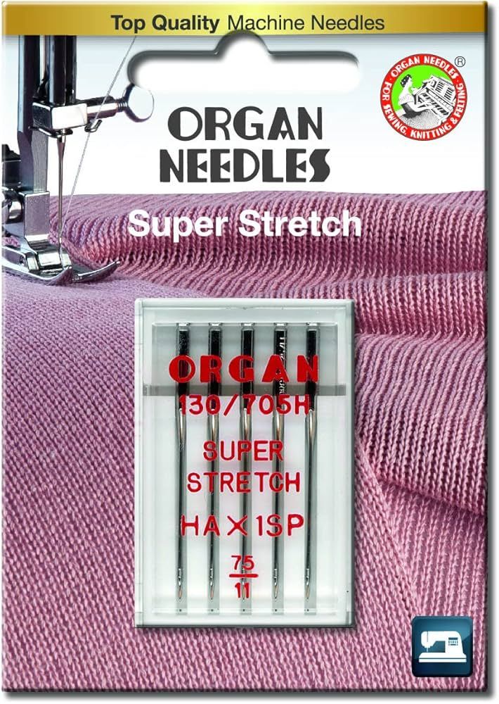 ORGAN SUPER STRETCH SEWING NEEDLES 75/11 PLASTIC PACK 5 NEEDLES PER PACK