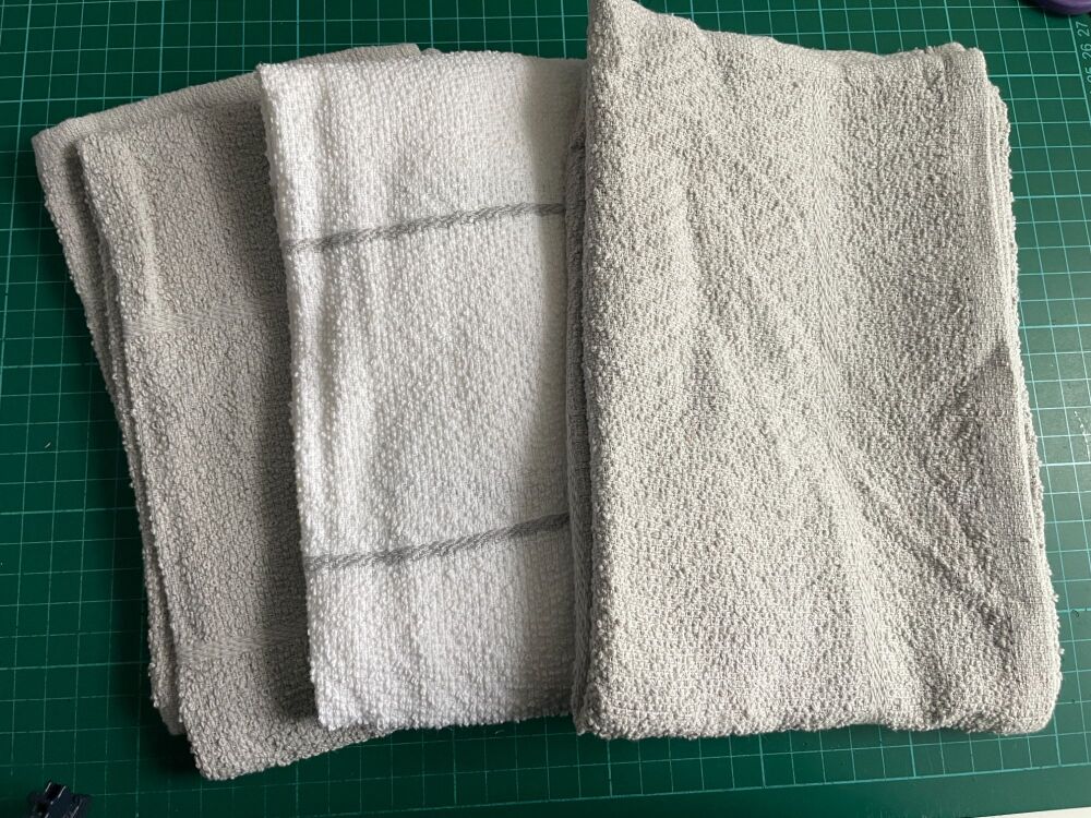 New Product 100% Cotton Tea towels 3pk, 2 Grey, 1 White grey stripe