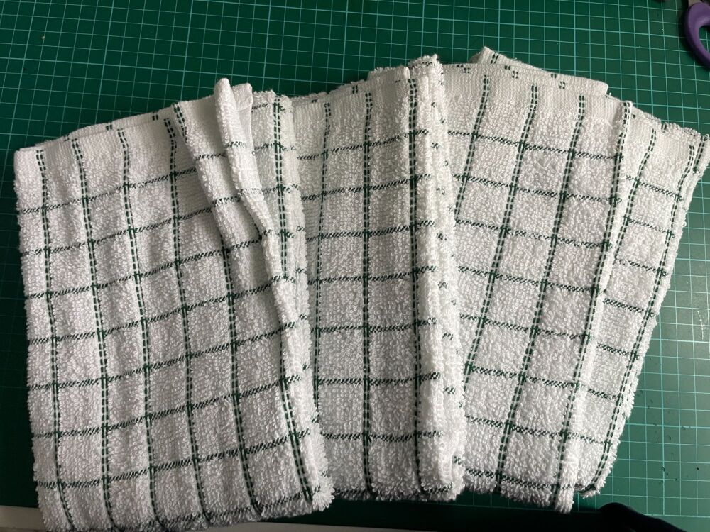 New Product 100% Cotton Tea towels 4pk, White/ Green Check