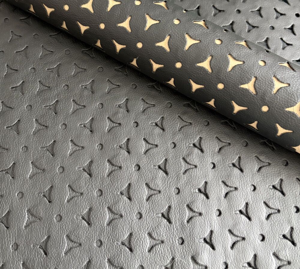  FAUX LEATHER , beautifully soft, great for sewing and embroidery 023 black open pattern