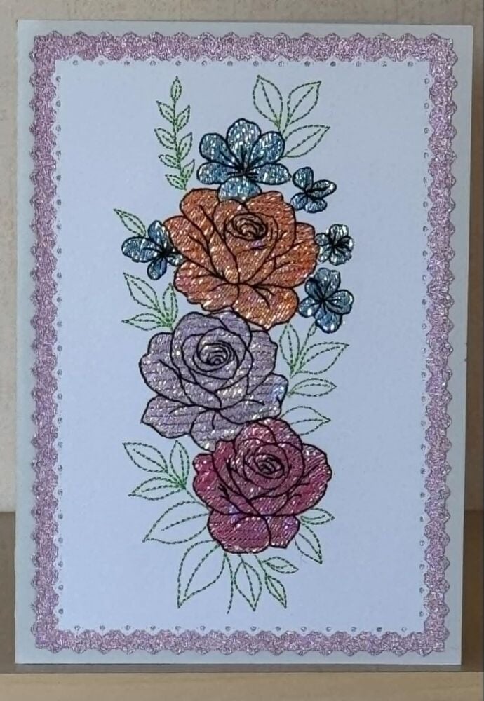 In The Hoop FOIL Vertical Roses Digital Download Machine Embroidery Design File 5X7 Hoop