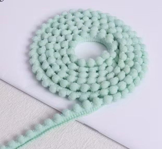 New Product Light/Mint Green Pom Pom Trim 1cm wide Price per metre