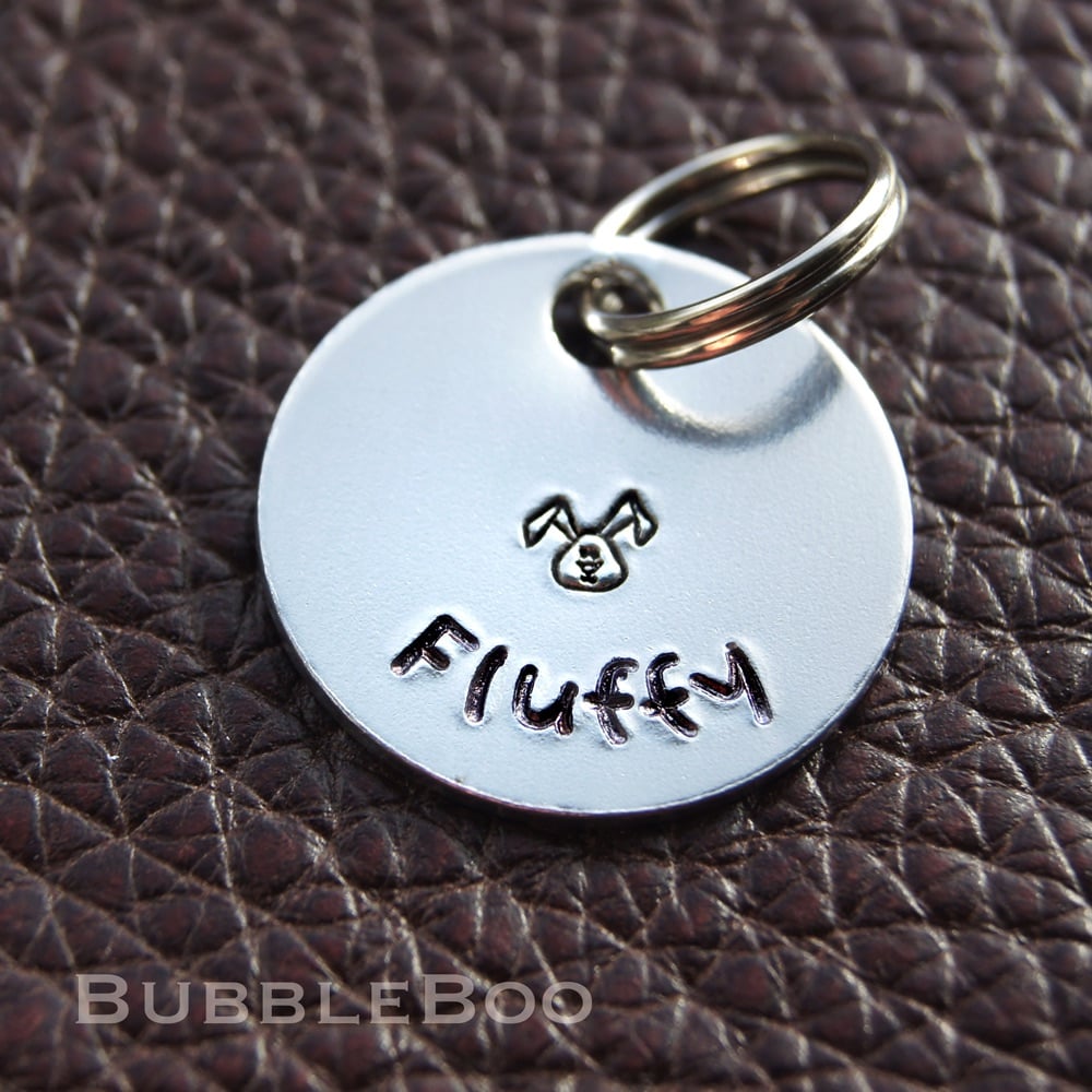 Personalised Pet Rabbit Tag. Put your bunny's name on an aluminium round di