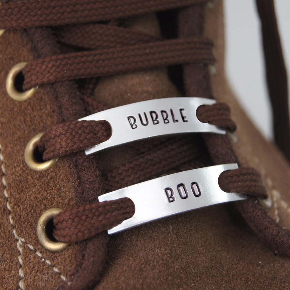 Personalised Trainer Tags, Pair. Skinny style.