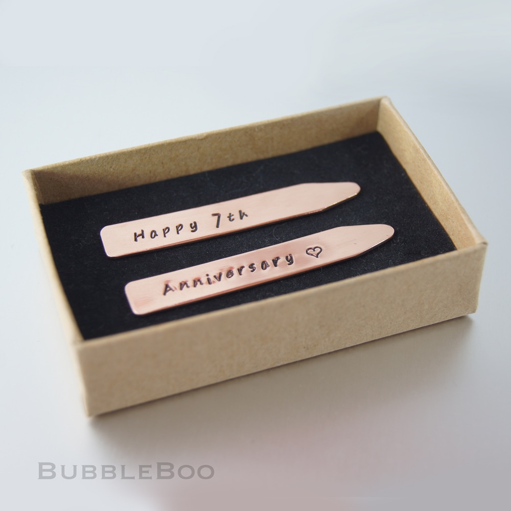 Copper Collar Stiffeners - Personalised. Also available in brass.