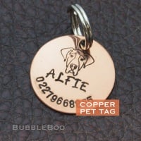Pet Dog Id Tag - Handmade Copper Pet Tag personalised Vizsla, Setter, Pointer, Ridgeback, Labrador, Great Dane, Beauceron. 