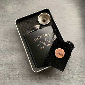 Personalised Golfers Hip Flask And Ball Marker Gift Set