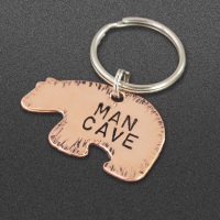 Man Cave Keyring. Hand-stamped copper bear.