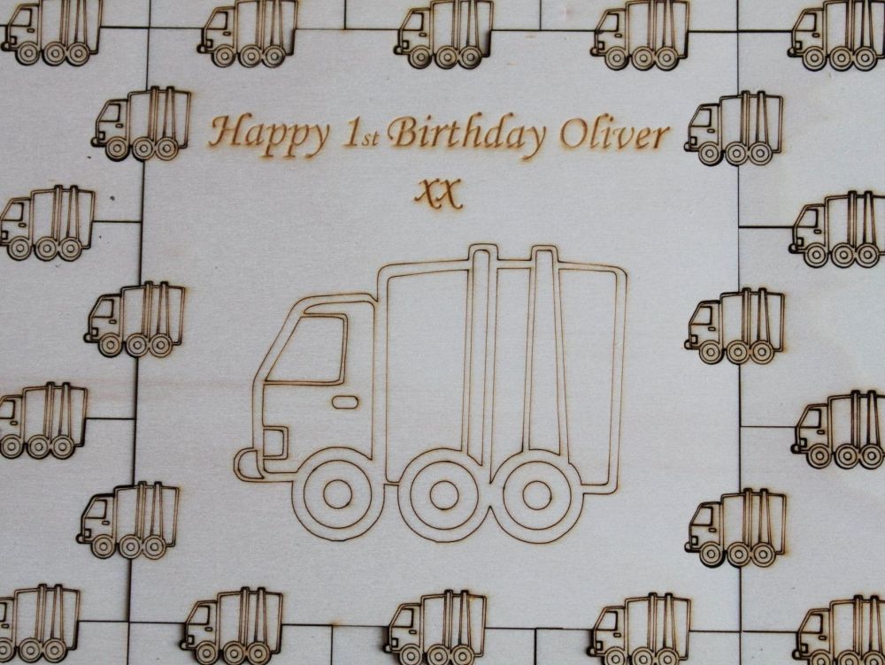 First Birthday Guest Book Puzzle, Personalised Keepsake (Truck)