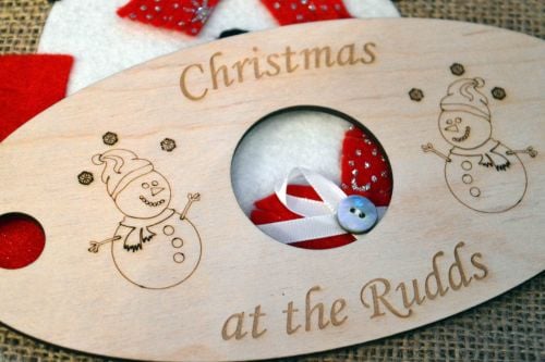 Personalised Wine Glass And Bottle Holder With A Christmas Design.