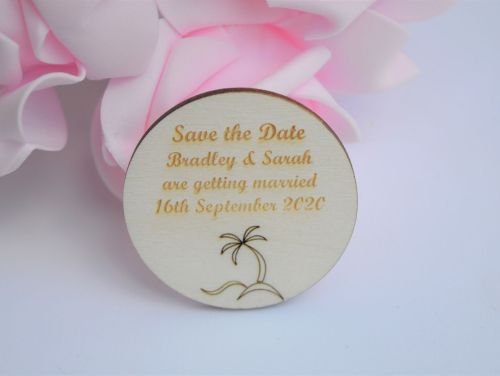 Wedding Save The Date Magnets With Palm Tree Design Packs of 10