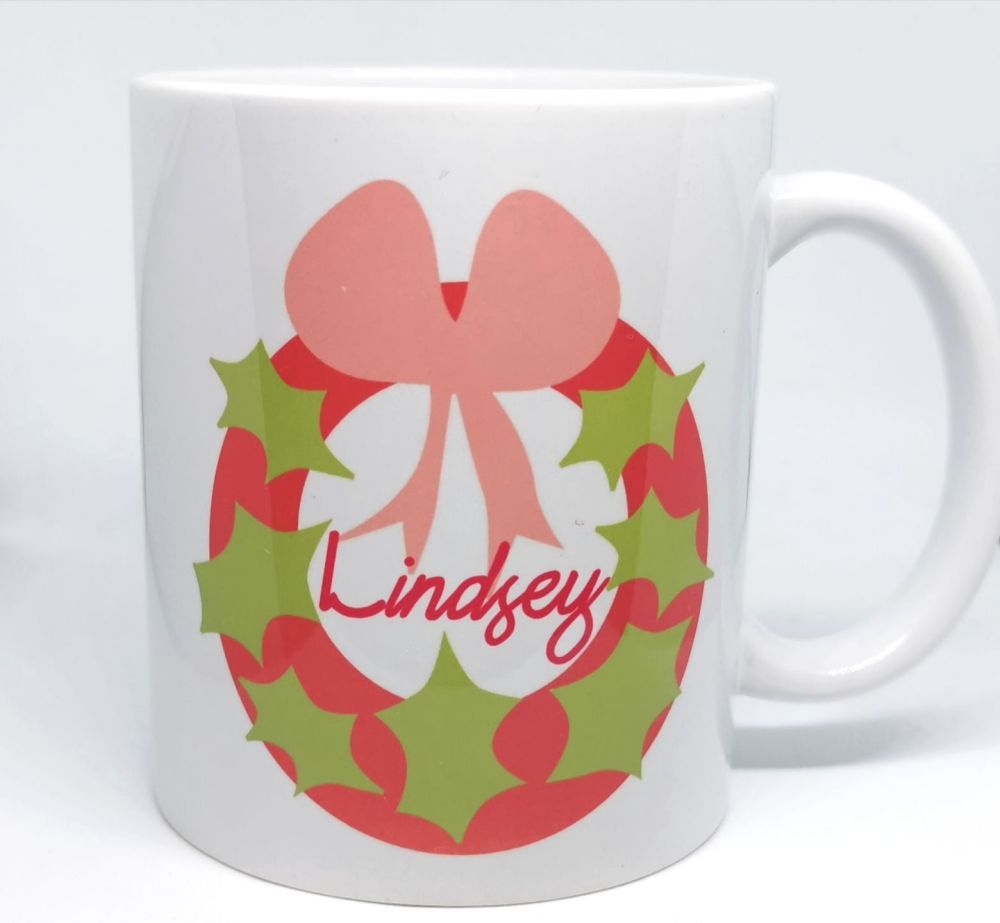 Personalised Christmas Wreath Cup