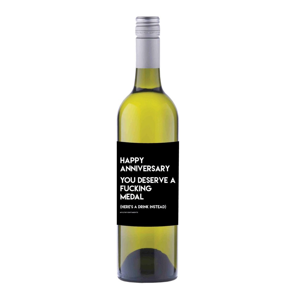 Happy Anniversary medal Wine label sticker - WL015