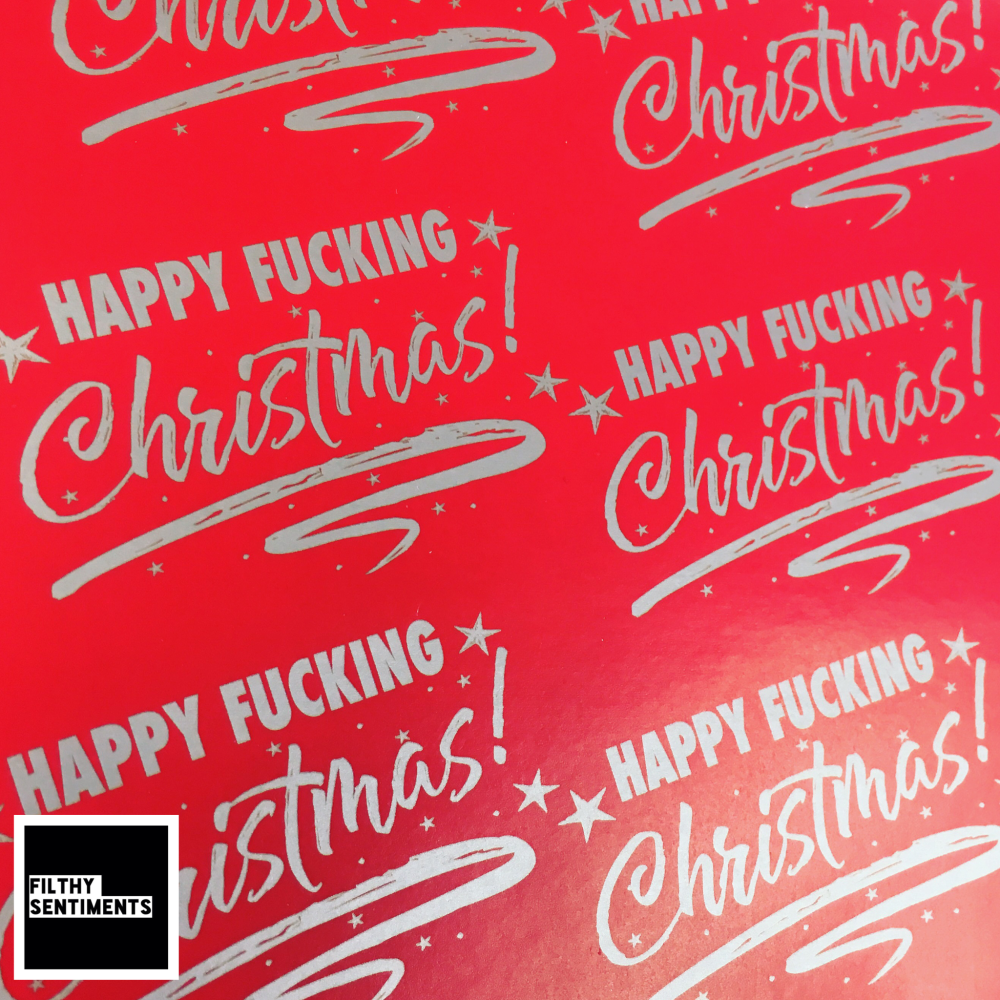 Happy Fucking Xmas Silver & Red Wrapping Paper 