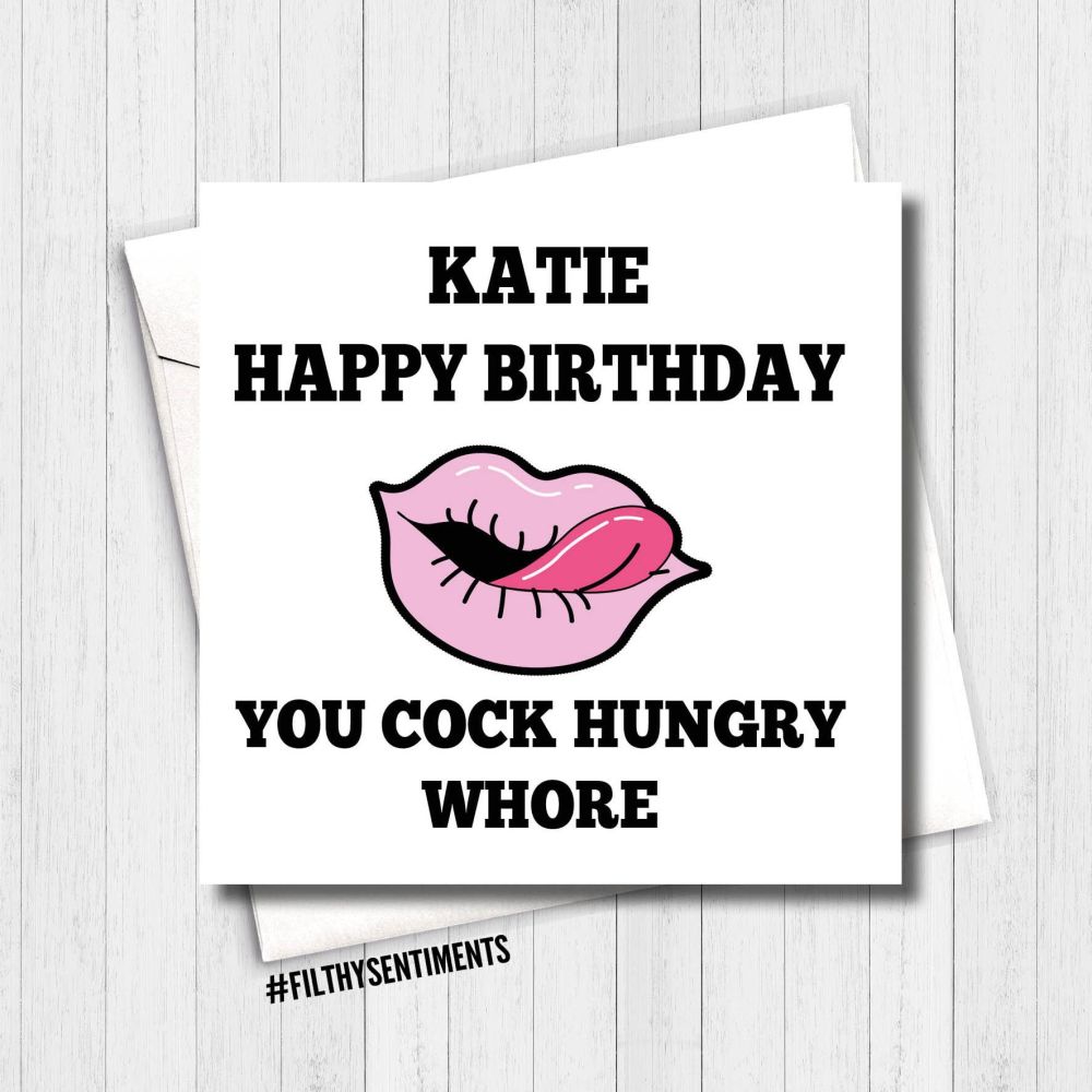 Naughty cock hungry whore Birthday card - PER4