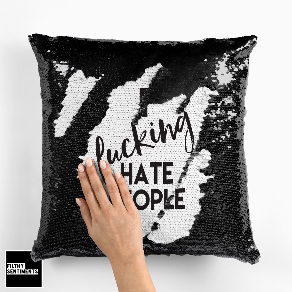 i hate people sequin pillow