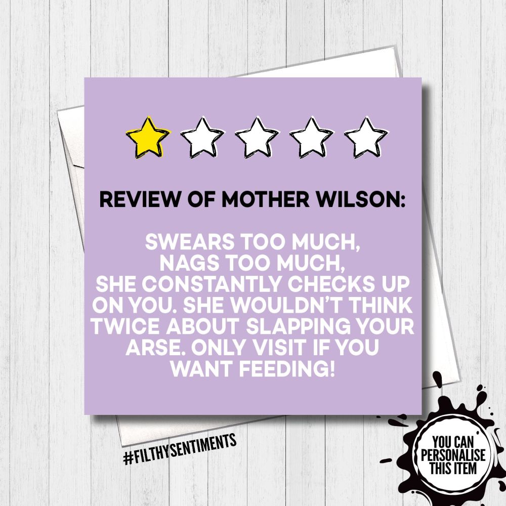 Funny One Star Review of Mum Personalised Card - FS446