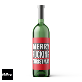   RED MERRY FUCKING CHRISTMAS WINE BOTTLE LABEL - WBL014 E50