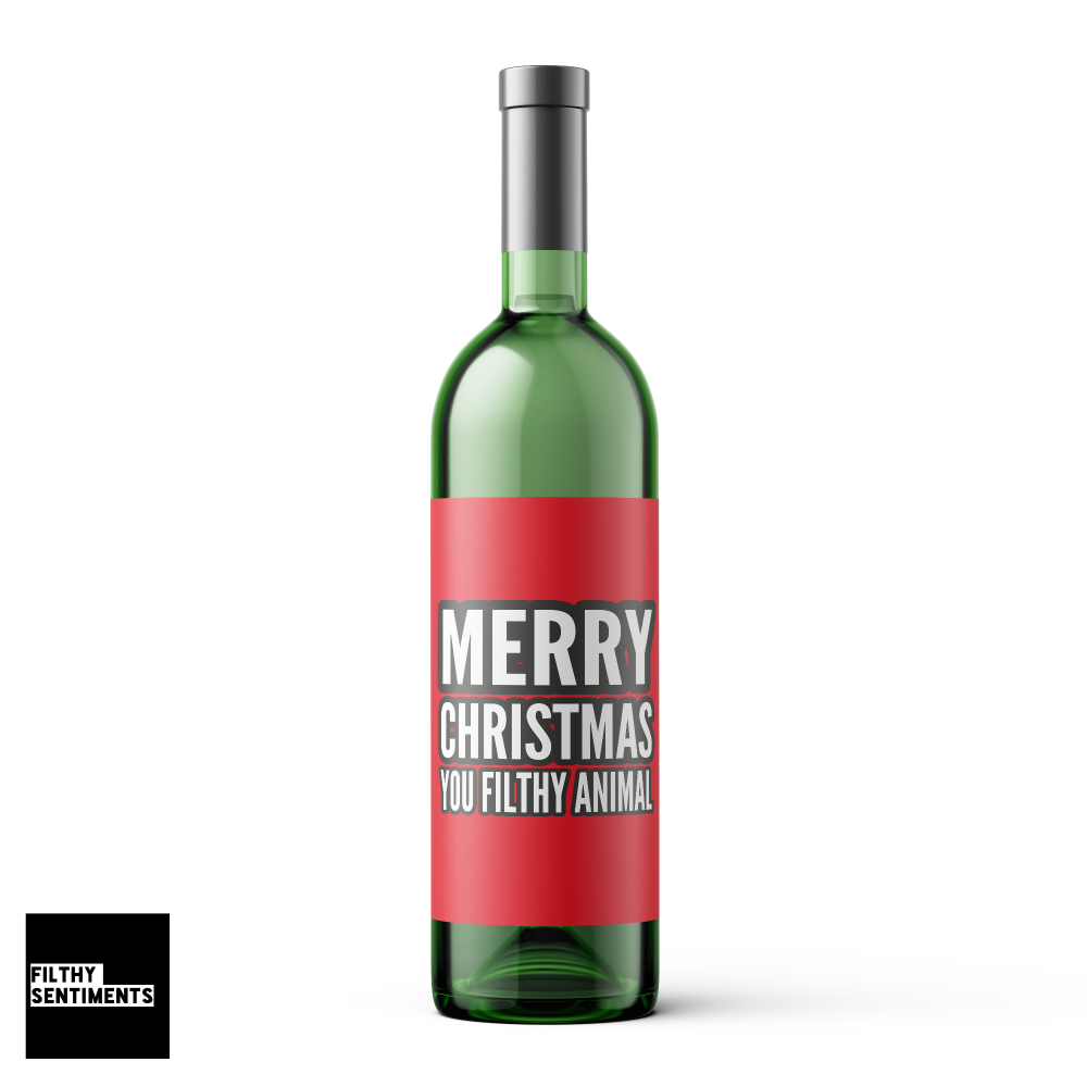   RED XMAS FILTHY ANIMAL WINE BOTTLE LABEL - WBL013