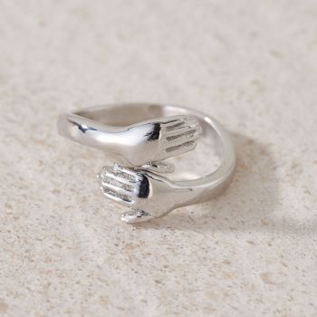 Hugging Hands Silver Plated Adjustable Ring (R006)