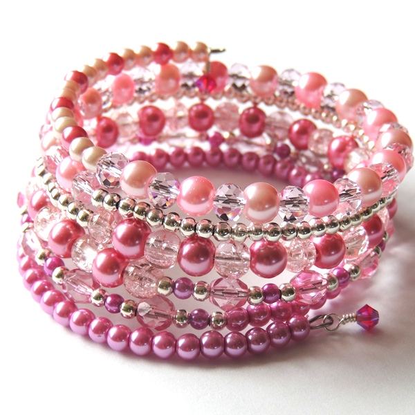 Shades Of Pink Memory Wire Wrap Stacking Bracelet