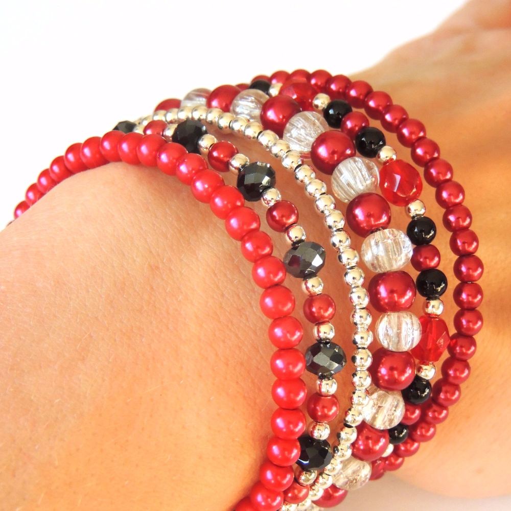 Red and Black Stacking Wrap Bracelet