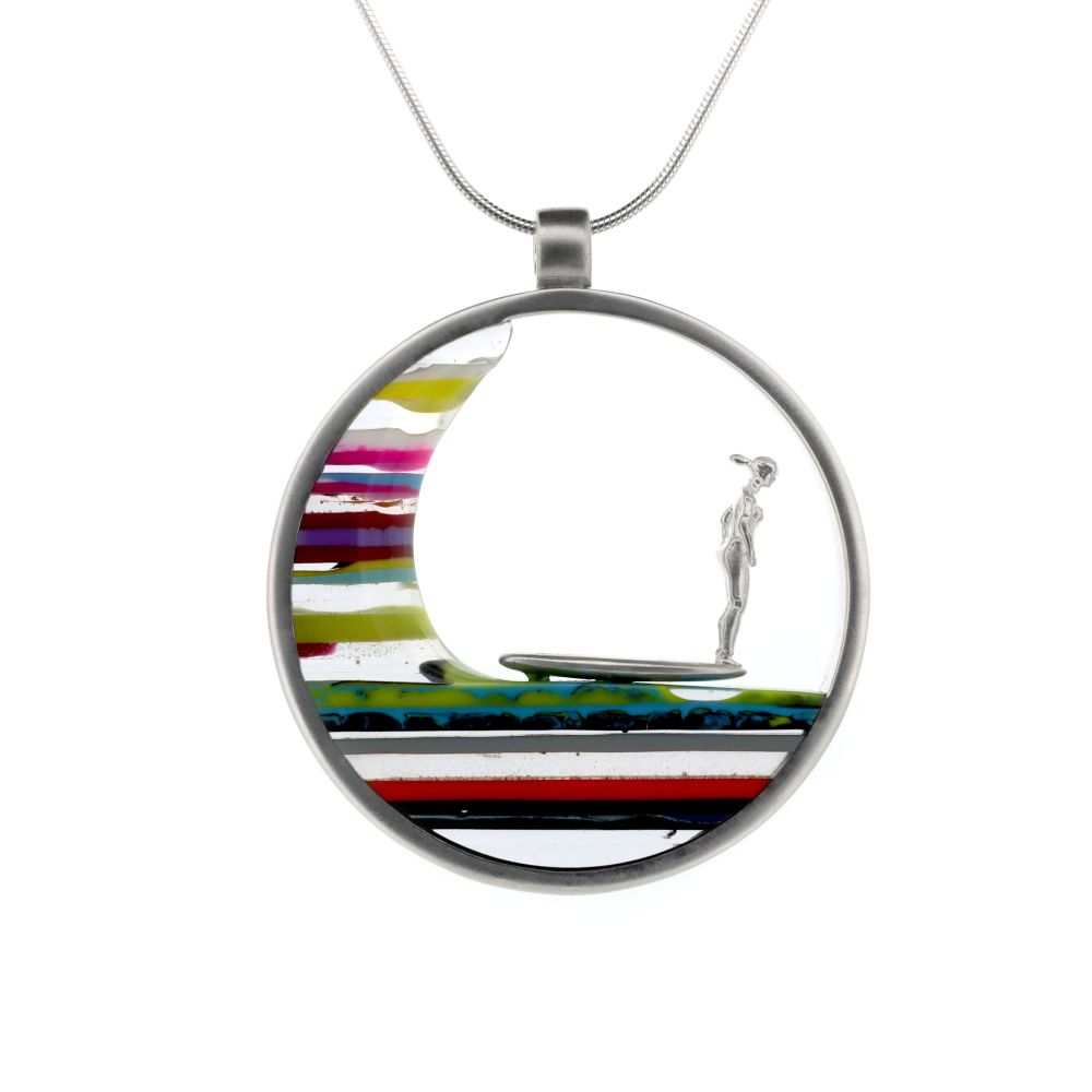  Large rainbow striped Surfite and Sterling Silver pendant - Toes on the Nose