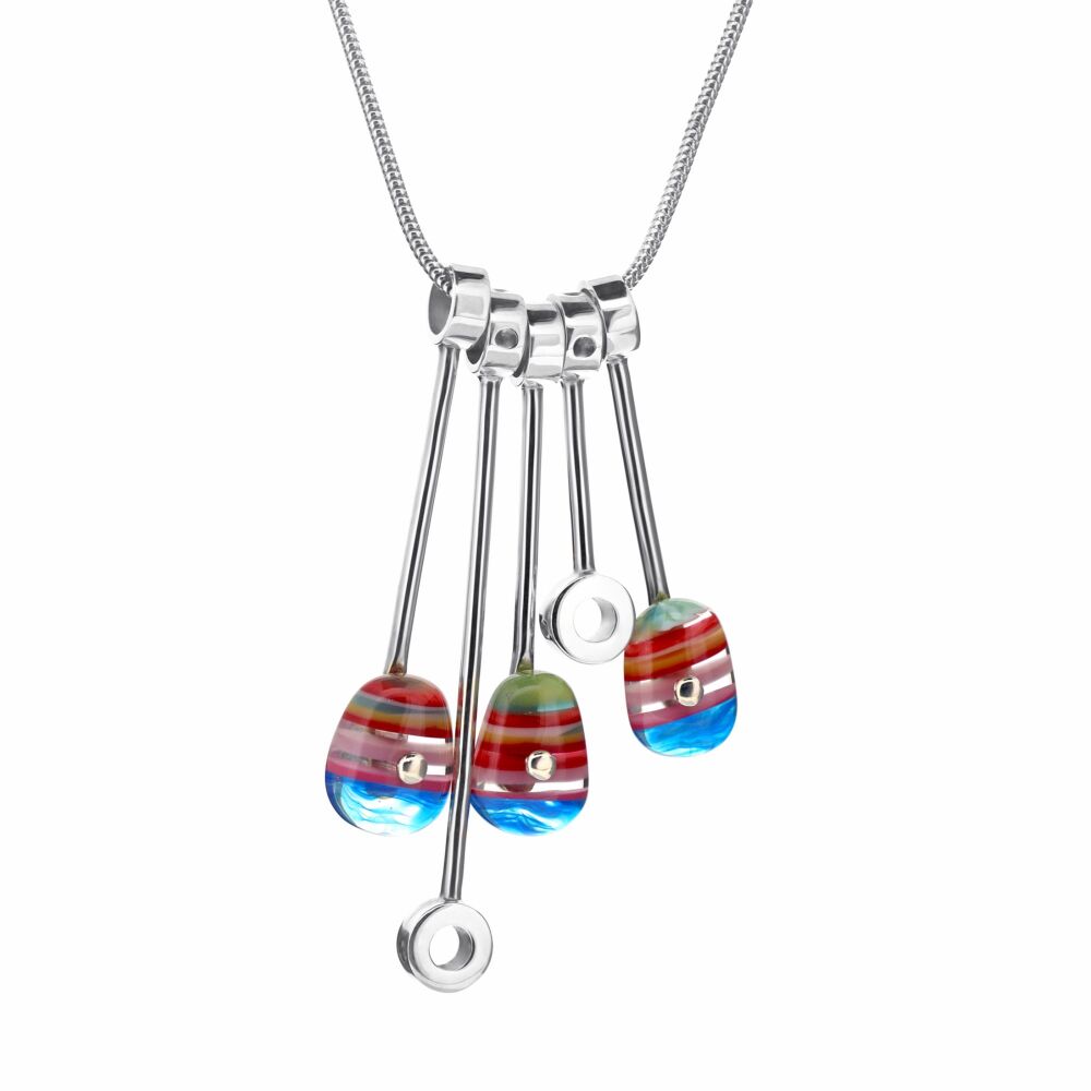 Paddle and Pebble Cluster Necklace - Rainbow