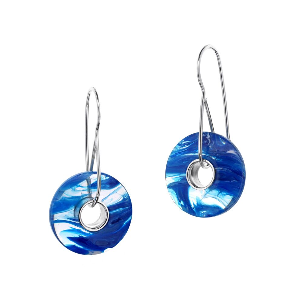 Blue and Clear Scottish Surfite Spinner Lifebuoy Earrings - Tide Times
