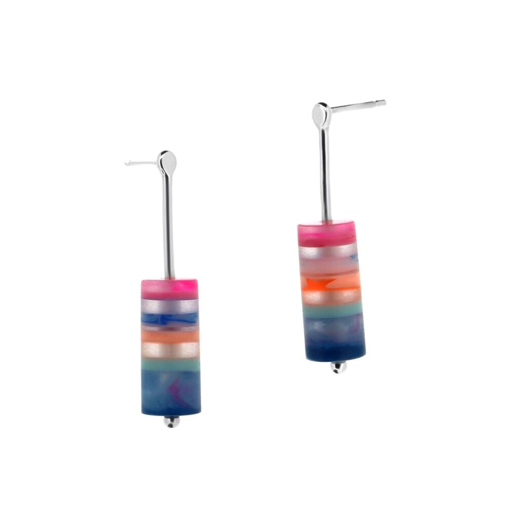 Pastel striped Surfite and Sterling Silver Barrel Earrings - Abersoch sunset