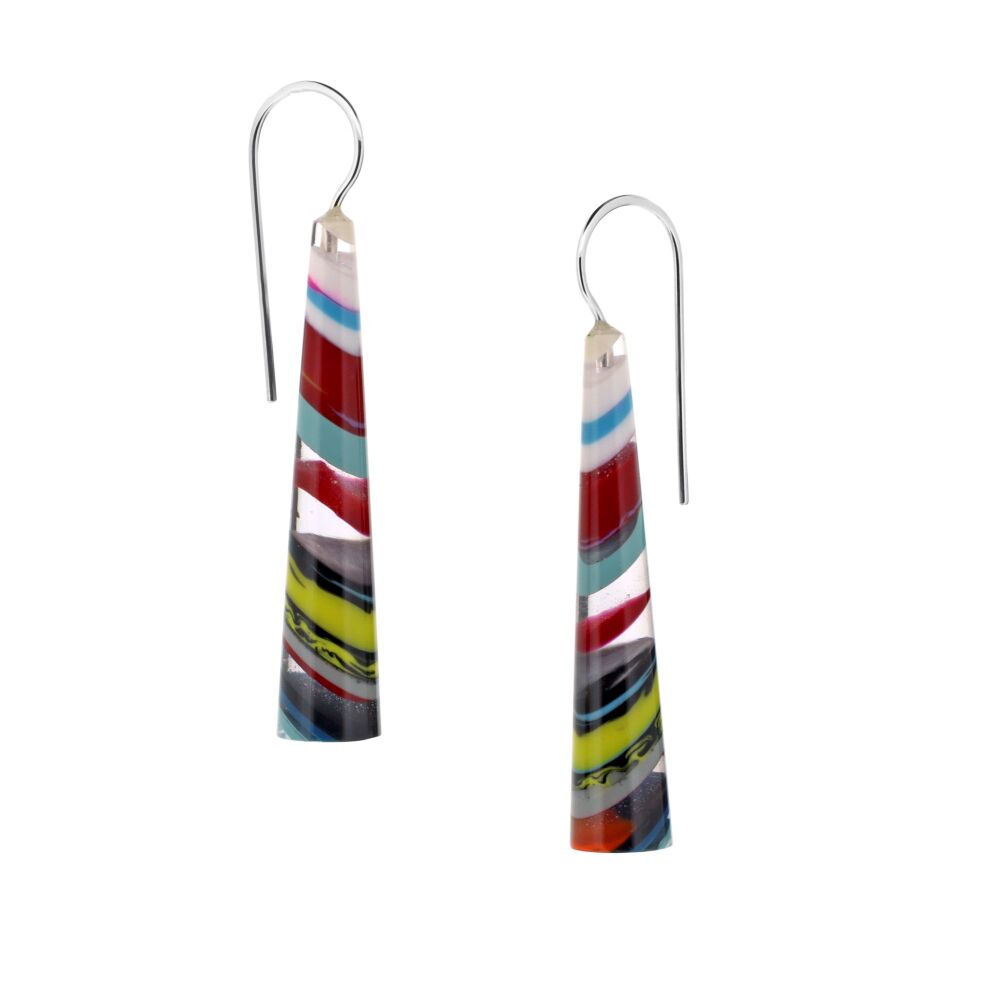 Rainbow striped Surfite Light House Threader Earrings -  TÅµr Mawr
