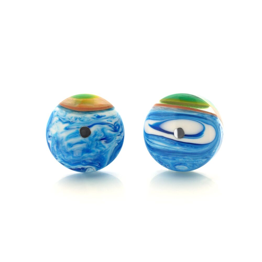 Large Swirled Blue and White Surfite Studs - Atlantic